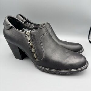 BORN Black Leather Side‎ Zip 3" High Heel Ankle Booties Boot Women 9.5 41 W32501